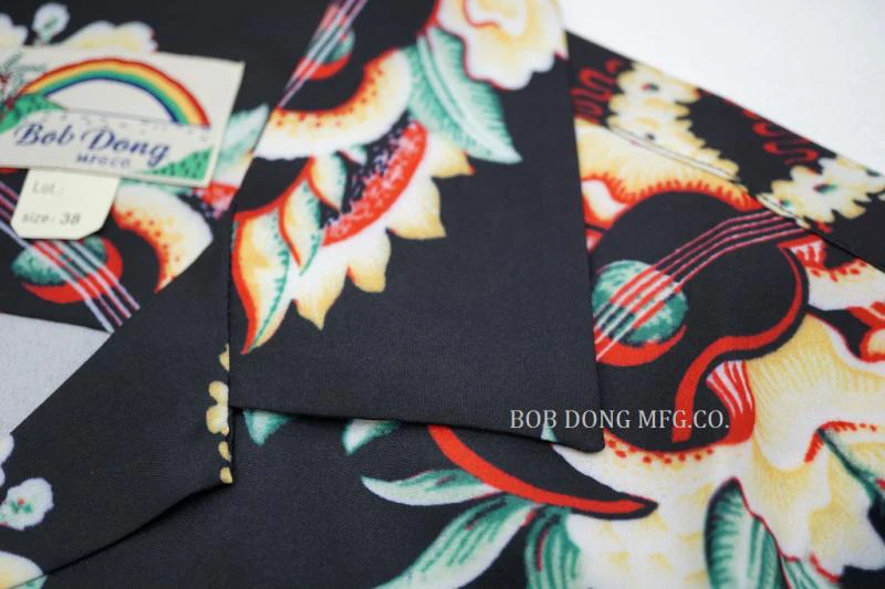 BOB DONG Steampunk Guitar Floral Print Casual Hawaiian Shirts Reggae Aloha Black 3