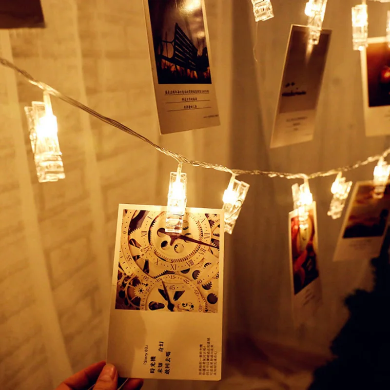 

Garland Card Photo Clip String Lights 10/20LEDS Xmas Bedroom DIY Led Fairy Light Battery Clothespin Shapes Decorative Lights