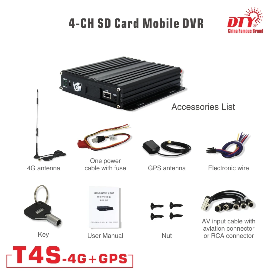 

4 channels ahd 4g gps mobile dvr kit set FOR Taxi truck bus+ 4 cameras , T4S-4G MDVR