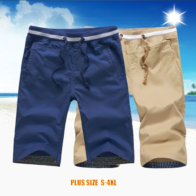 

Casual Solid Shorts Men Brand Fashion Beach Shorts Male Knee Length Shorts Cotton Fitness Gyms Mens Short Pants Puls Size M-4XL