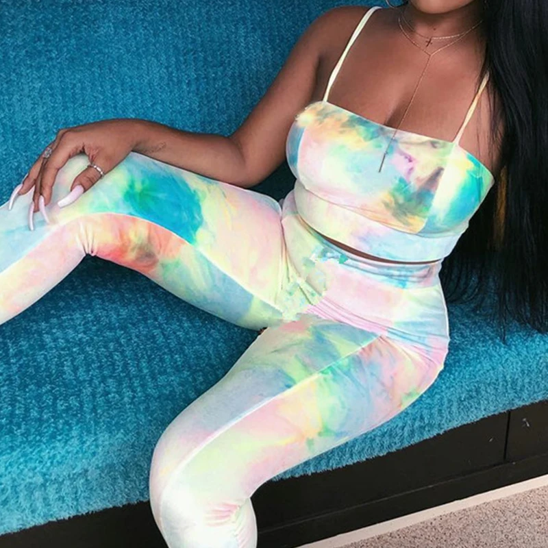 

Bodycon 2 Piece Pants Set Women Sexy Spaghetti Strap Crop Top + Legging Trousers Suits Matching Set Two Piece Outfits Jogger Set