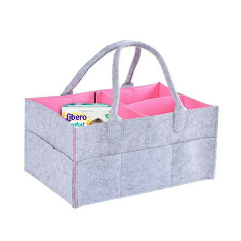 

Baby Diaper Wipes Bag Portable Felt Baby Diaper Caddy Organizer Foldable Storage Basket with Changeable Compartments for Baby