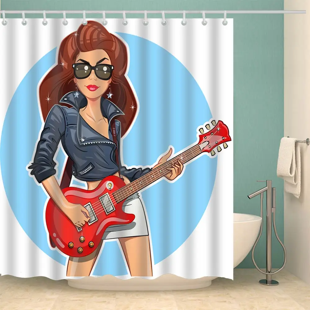 

Svetanya Waterproof Shower Curtain Guitar Lady Printed white (include 12 pcs Hooks) 180*180cm
