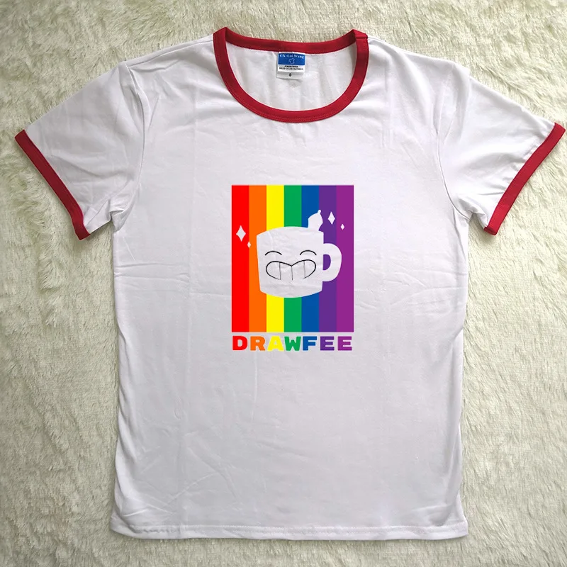 rainbow printed women white t shirt Round neck Loose graphic sweetheart tshirt cotton Tees XXL Tops