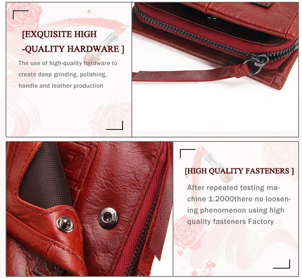 Contact'S Fashion Genuine Leather Women Wallet Small Standard Wallets Coin Bag Brand Design Lady Purse Card Holders Red Brown