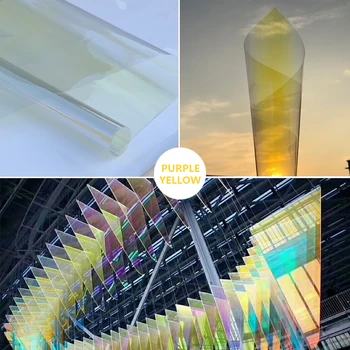 

3M Quality Dichroic Iridescent Hot selling Window Car Rainbow Film 68cm Width Sample by DHL or FEDEX express-PURPLE YELLOW COLOR