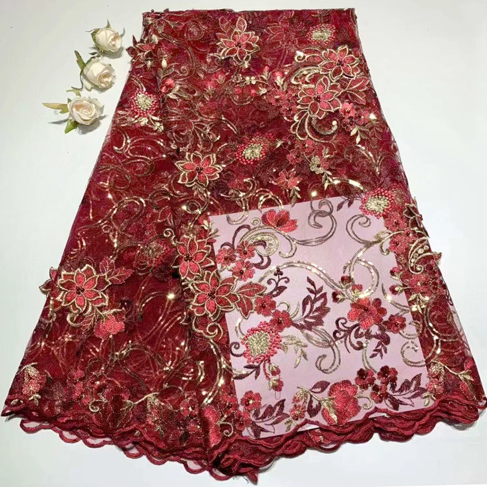 

African French Beaded Lace Fabric Lace Fabric 2019 High Quality Lace Material Nigerian Lace Fabrics For Party Dress