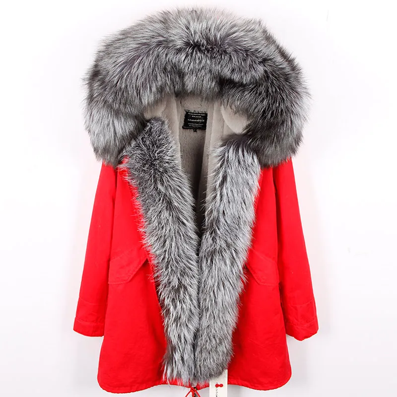 Куртка с натуральным мехом, длинное женское зимнее пальто, парка, Воротник из натурального Лисьего меха, капюшон, подкладка из искусственного меха, модная брендовая уличная одежда - Цвет: color 20