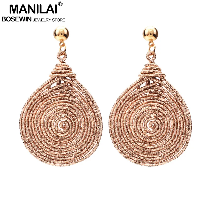 MANILAI Bohemian Alloy Spiral Round Statement Earrings Women's New Vintage Metal Drop Dangle Earrings Fashion Jewelry Wholesale