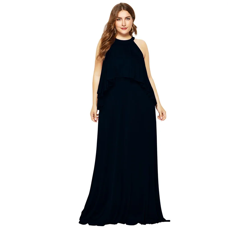 

Summer Ruffle Long Maxi Tunic Dress Women Plus Size 4XL Sleeveless Halter Boho Style Beach Sundress Casual Shift Dress Vestidos