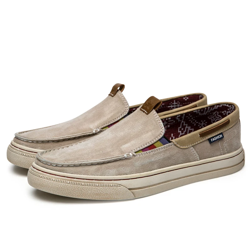 

Men Vulcanized Shoes summer Slip On Loafer light wash canvas designer fashion shoes breathability flats outdoor hard-wearing