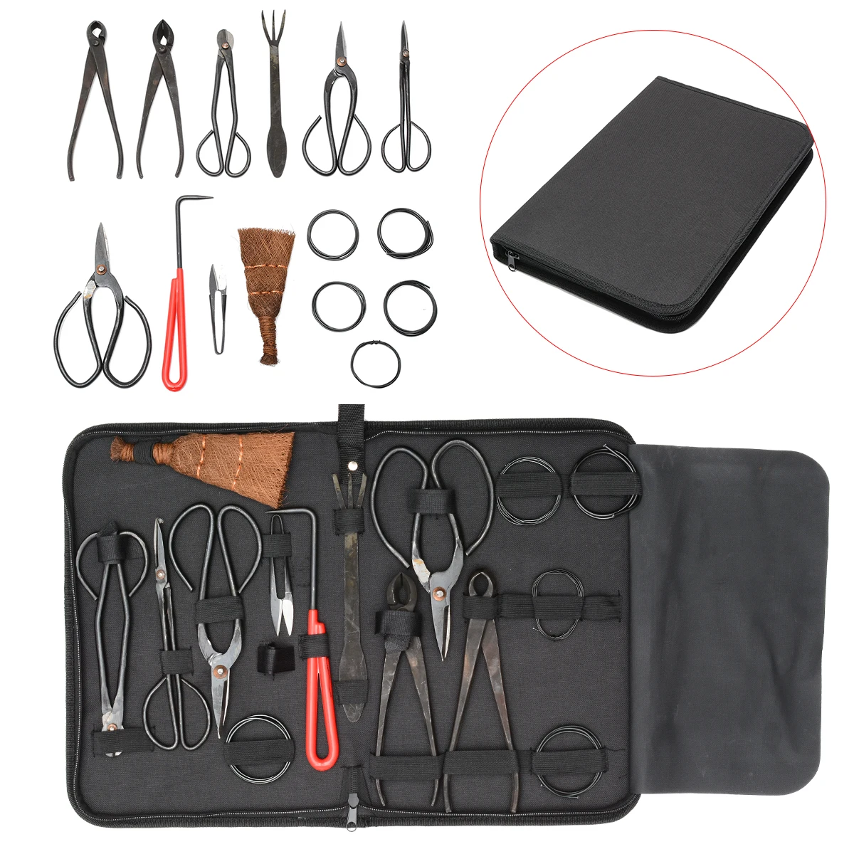 15pcs Multifunction Bonsai Tool Set Carbon Steel Extensive Cutter Scissors Kit Garden Pruning Tools With Nylon Case