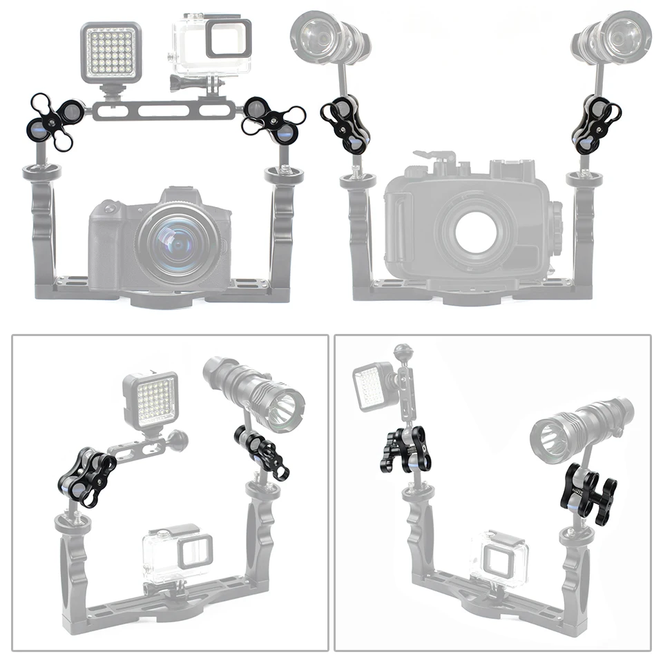 Алюминий CNC бабочка клип Подводные фонарики рука подключенные аксессуары зажим адаптер кронштейн держатель для Gopro Экшн камеры