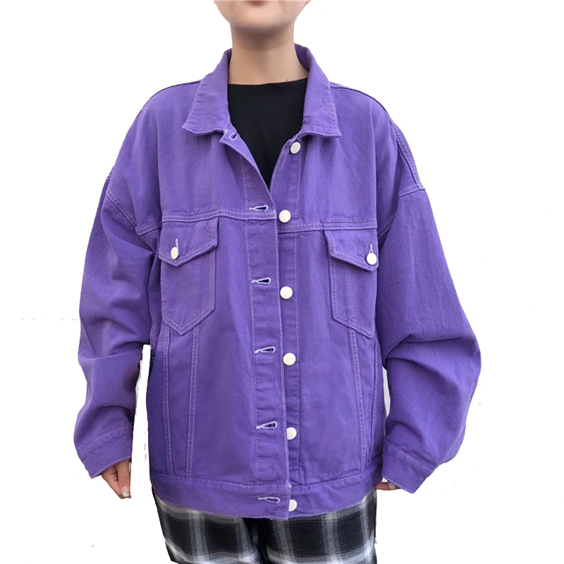 

Spring Vintage BF Loose Denim Jacket Women's Harajuku Purple Jeans Jacket Short Streetwear Jeans Jacket Casual Windbreaker