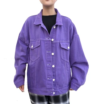 

Spring Vintage BF Loose Denim Jacket Women's Harajuku Purple Jeans Jacket Short Streetwear Jeans Jacket Casual Windbreaker