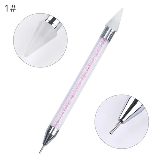 1 шт двухконцевая ручка для ногтей, кристальная ручка для бисера гвоздики со стразами, восковой карандаш, маникюрный блестящий порошок, инструменты для дизайна ногтей - Цвет: Светло-желтый