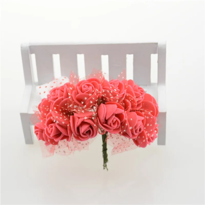 144 шт искусственный цветок, пенопласт, кружево, роза, ручной работы, букет для свадебного украшения, сделай сам, скрапбукинг, декоративный венок, искусственные цветы - Цвет: red