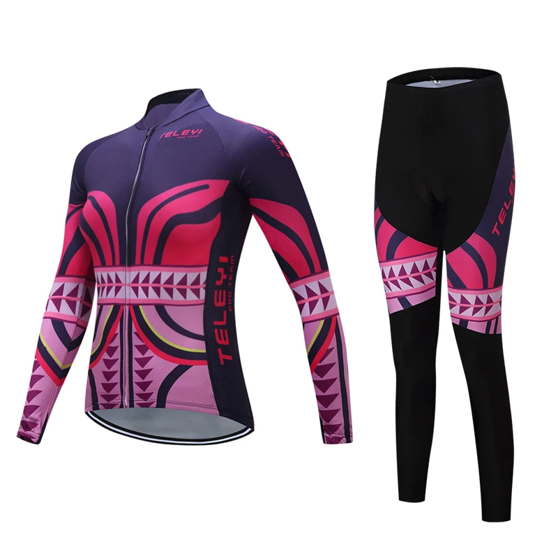 

Teleyi Pro Team Long Sleeve Cycling jersey Sets Women Sportswear Mtb Bike Bicycle 3D Gel Padded Cycling Clothing