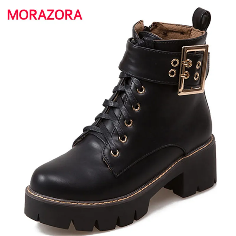 

MORAZORA 2018 new comfortable short plush autumn winter boots round toe square heel ankle boots zipper high heel women boots