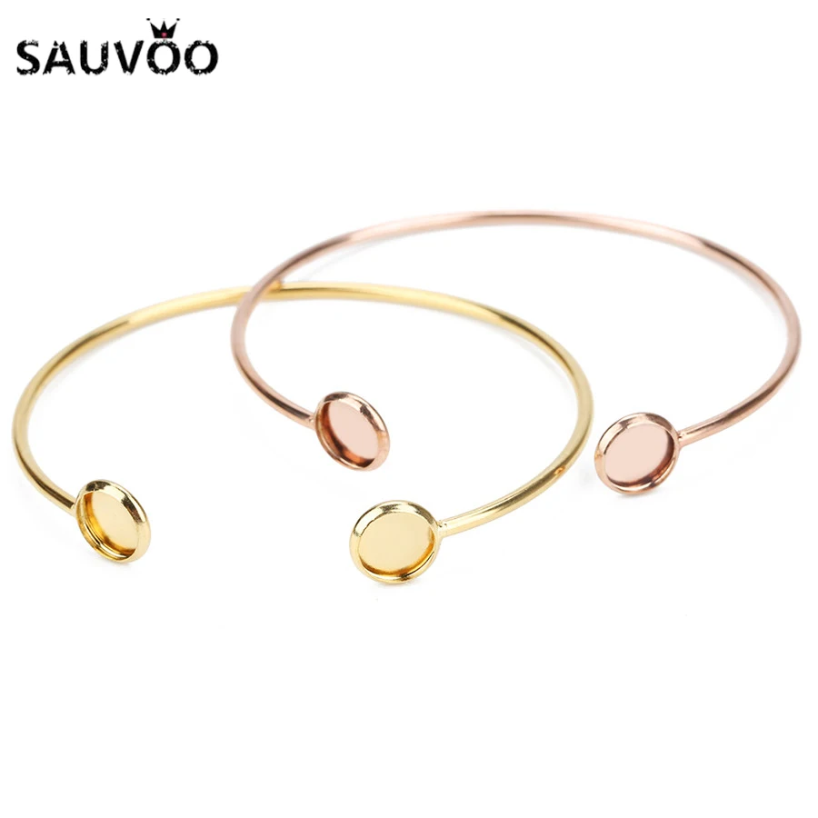SAUVOO золото розовое золото цвет нержавеющая сталь манжеты браслет для женщин круглый кабошон настройки Открытый браслет бижутерия