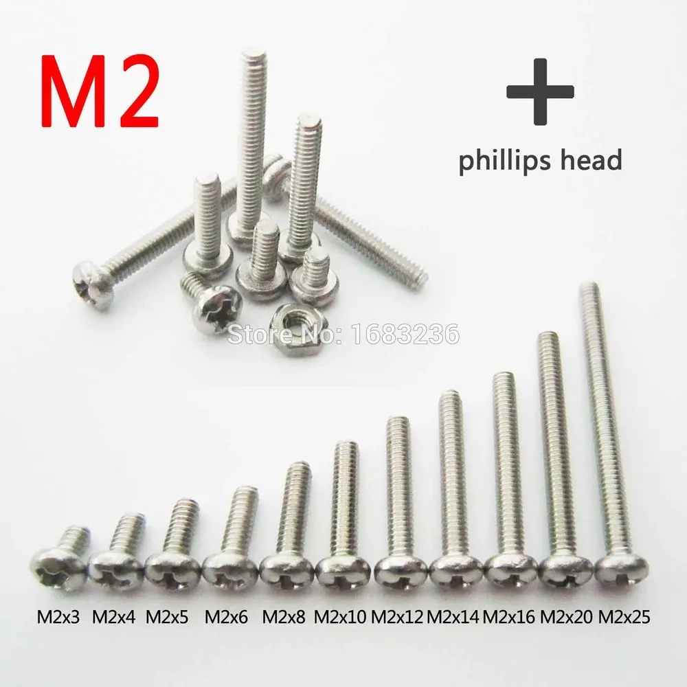

50pcs Stainless Steel Metric Thread M2 Round Pan Head Phillips Cross Screw Bolt
