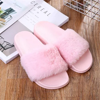 

Women's Slippers Shoes One-line type Adult Plush slippers Casual super soft velvet PVC flat heel daily wear-resistant, non-slip