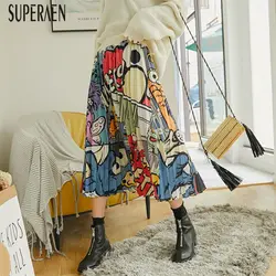 SuperAen плиссированные юбки Женский 2019 Весна Новая Европа Мода Повседневное Для женщин юбка эластичный пояс корейский стиль юбки Для женщин