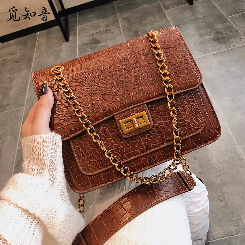 

Retro Fashion Ladies Square Bag 2019 New Quality Pu Leather Women's Designer Handbag Crocodile Pattern Shoulder Messenger Bags