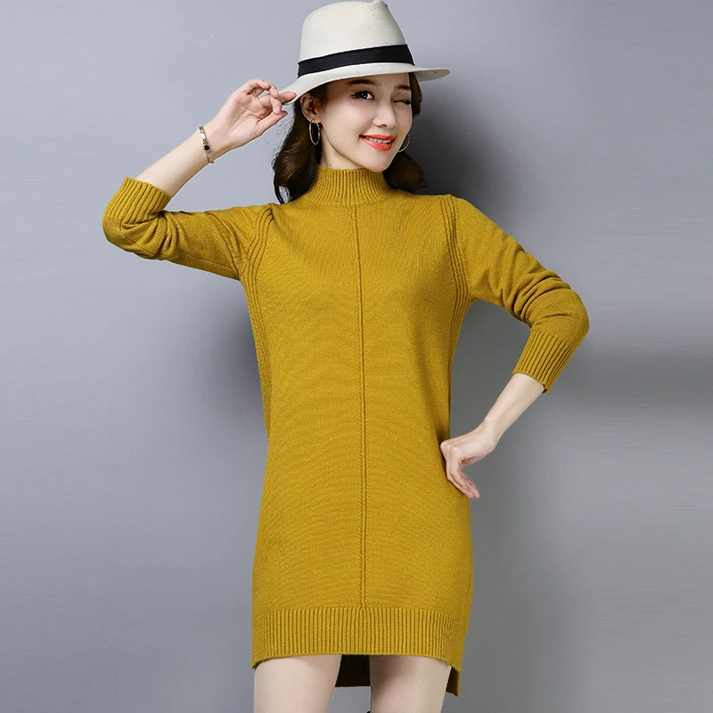 ^Cheap XL 6 Colors Brand Sweater Fall Winter Women Long Slit Sweater New Solid Color Casual Loose Wild Knitted Sweater Pullovers Women