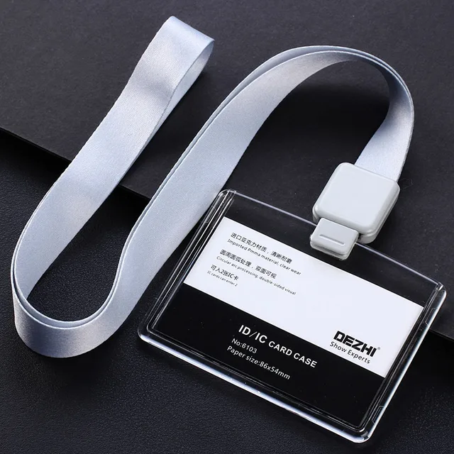 DEZHI Brand New Retractable Custom Lanyard with Full Transparent Business ID IC Card Holder,Vertical Horizontal Available H-silver rope