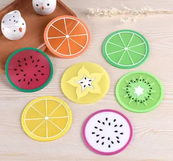 

300 pcs Fruit shape coaster silicone round coasters heat insulation pad Home deco cup mat cup holder