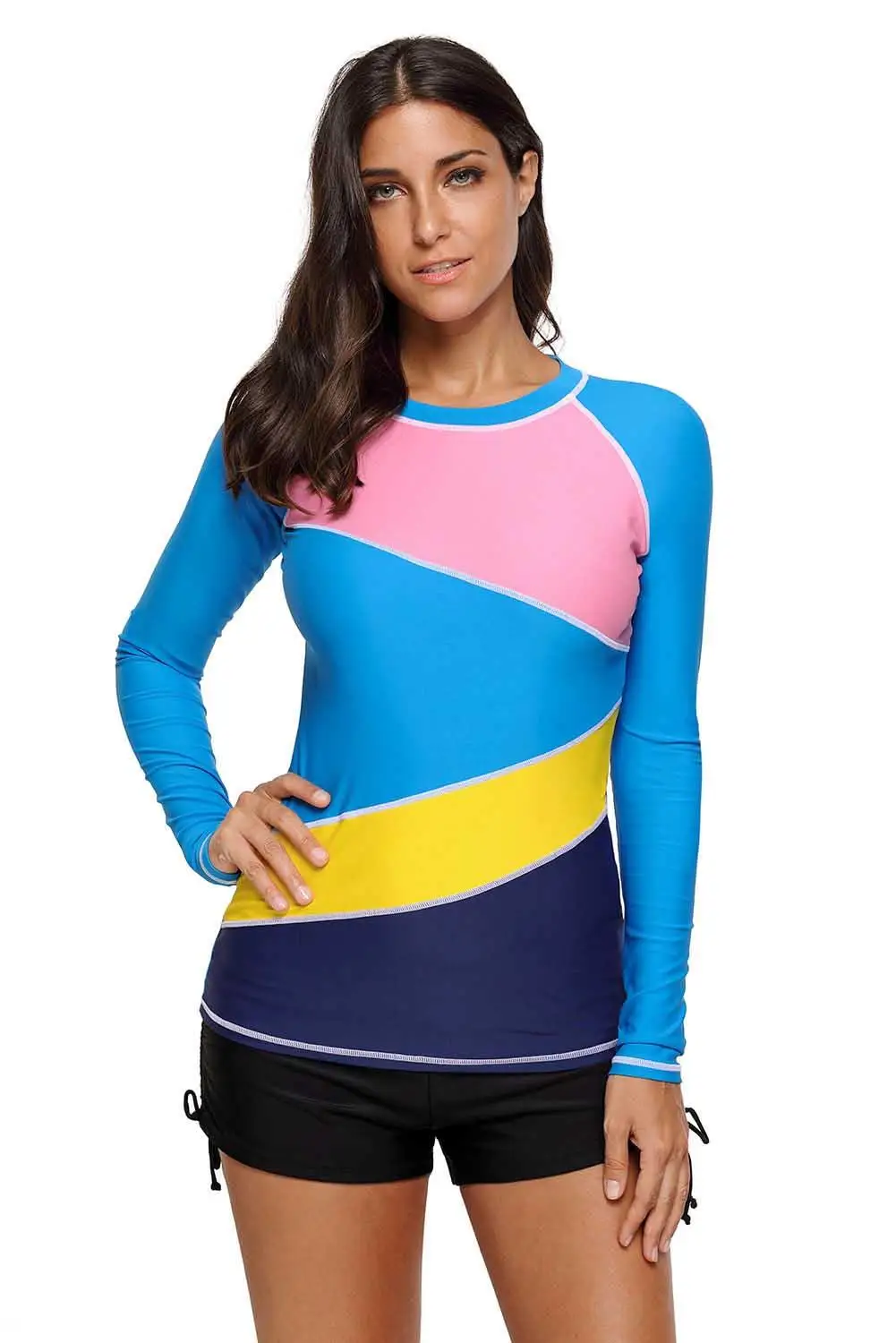 Blue SEBOWEL сёрфинга праздник печати Colorblock плюс SizeLong рукав купальник rhguard Топ Купальники для женщин Maio Feminino Praia - Цвет: Blue