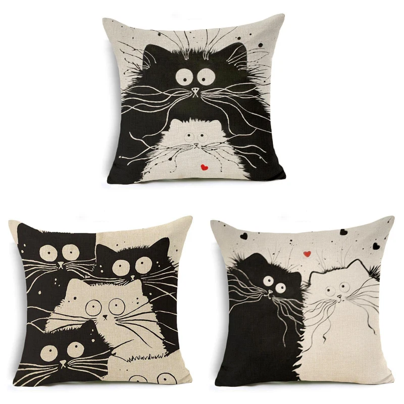 

Cute Cartoon Cat Love Decorative Pillow Covers Square Sofa Throw Pillowcases Cotton Linen Pillow Cases Seat Cushion Covers Decor