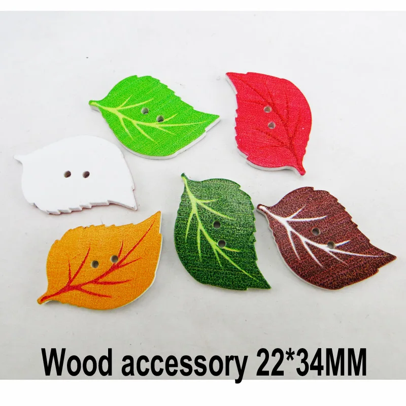 

50pcs leaf buttons 2 Holes patterns cartoons Wood Sewing apple Button Scrapbook charms WCF-416