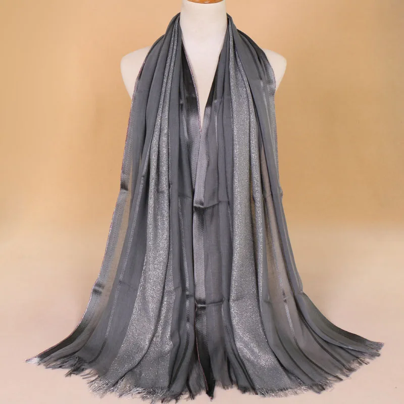 

Plain print solid color middle glitter viscose cotton lurex shawls long soft shimmer muslim hijab wrap tassel svarves/scarf 526