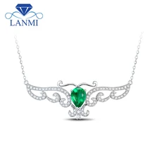 Luxury Pear Cut Natural Diamond Emerald Pendant Solid 14Kt White Gold Loving Necklace Gemstome Jewelry for Women