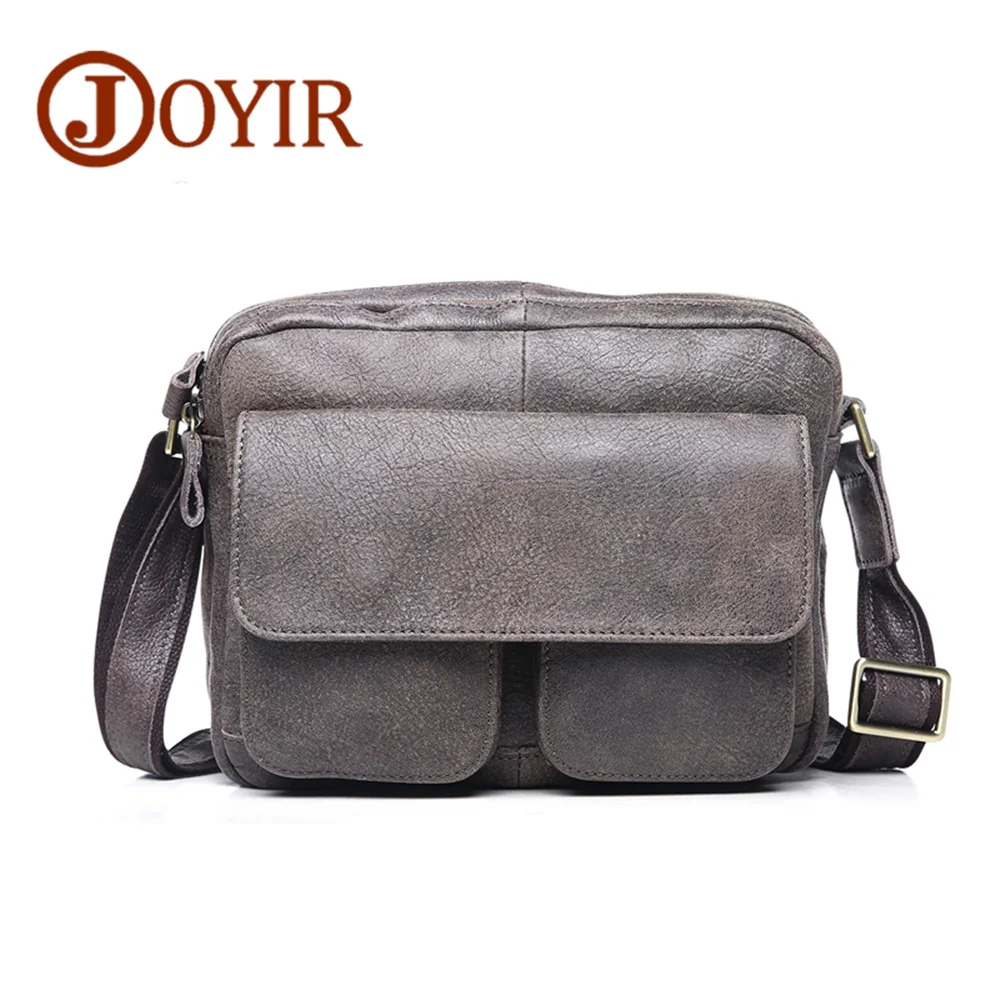 

JOYIR Men Leather Messenger Bag Natural Cowhide Crossbody Bag Trunk Genuine Leather Men Bag Zipper Retro Shoulder Bag Male