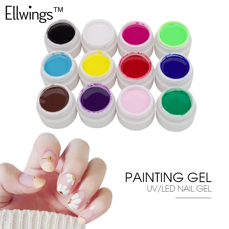 Ellwings 1pcs 12 Different Colors Gel Paint Nail Art Paint Color Gel Draw Painting Lucky Color