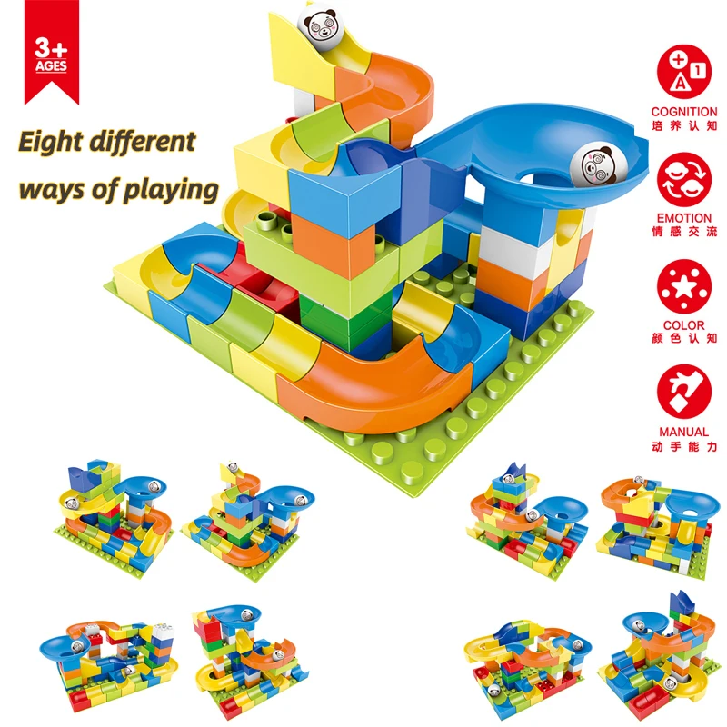

57Pcs 8 Paly Way Marble Race Run Maze Balls Track Building Blocks Funnel Slide Big Building Brick Compatible Brick