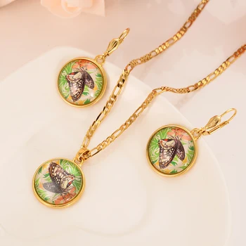 

handmade crystal butterfly Necklaces Earrings Gold Color PNG Jewellery Set Papua New Guinea Wedding party women girls gifts
