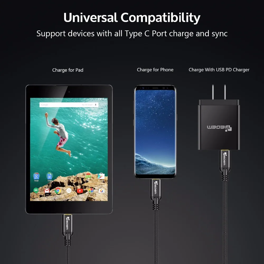 TIEGEM USB C к USB C 10 Гбит/с Синхронизация данных зарядный кабель type C к type C для Macbook Pro, Chromebook pixel, для Xiaomi 9 samsung s9