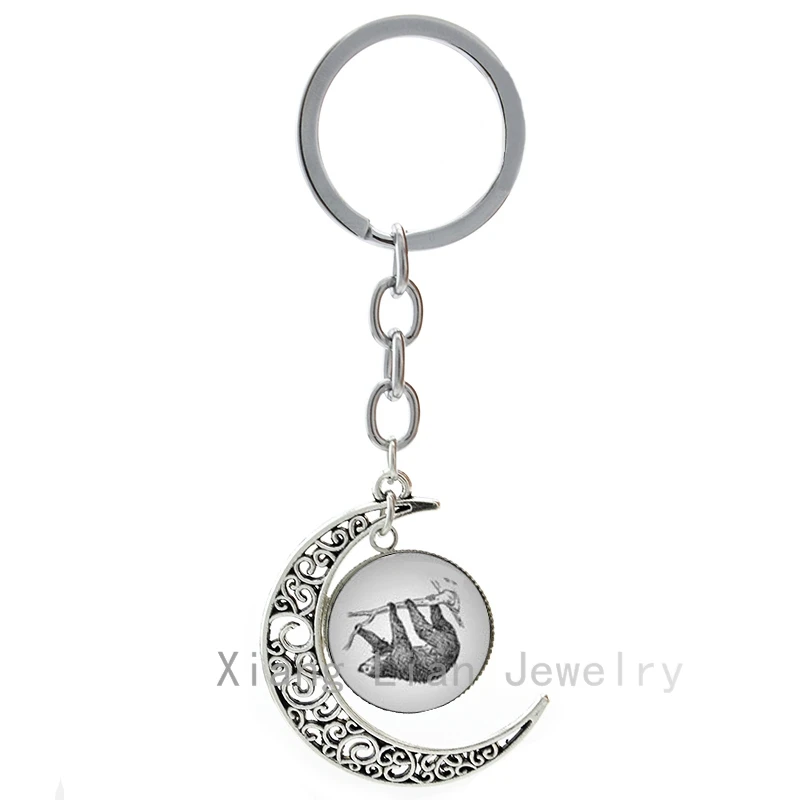 

Retro vintage Sloth keychain cool eek simple pencil art Tropal forest wild animals in South Amera moon key chain ring T782