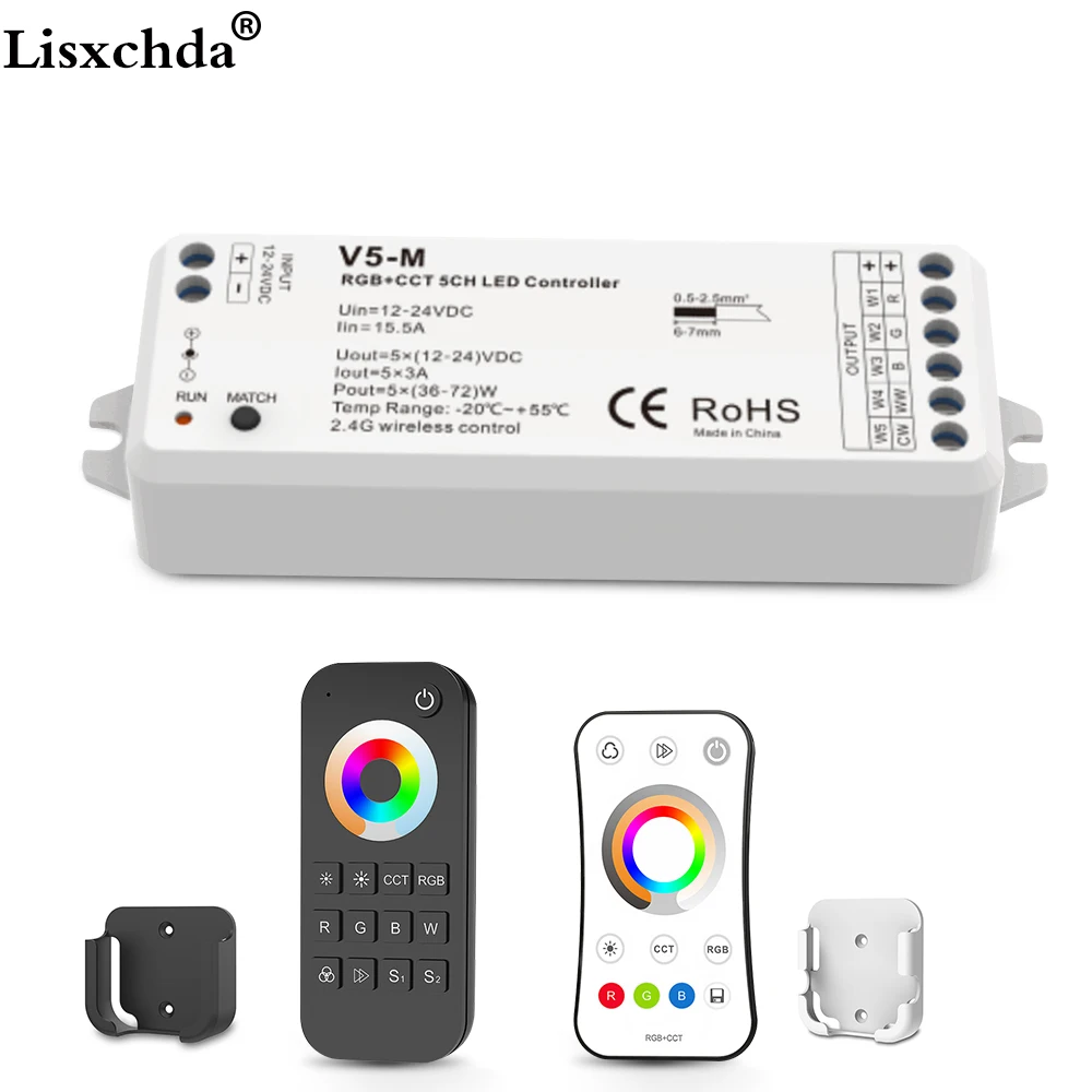 

5 Channel 2.4G RGB+CCT LED RF Controller DC12-24V Wireless RF Dimmable Remote controller for 5050 3528 led RGB+CCT strip light