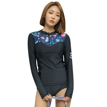 

Rash Guard Long-Sleeve Swimwear Women's Swimsuit For Surfing Fused Bathing Suit Long Sleeve Swim Shirt New Swimming 2019 Split