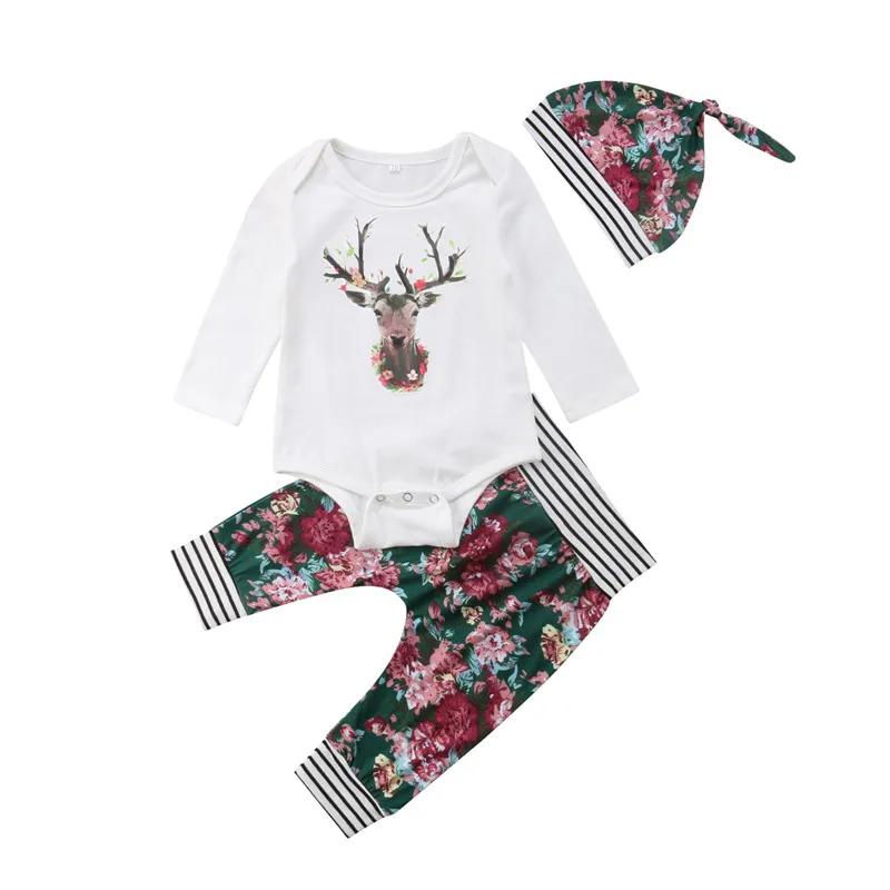 2 шт./компл. с напечатанным оленем детская Рождественская Одежда для новорожденных, для маленьких мальчиков и девочек с рождественским