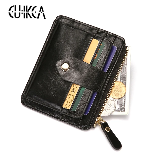 CUIKCA New Brand Unisex Women Men Wallet Business Credit Card Holder ID Cases Zipper Coins Hasp Leather Slim Wallet Purse 5