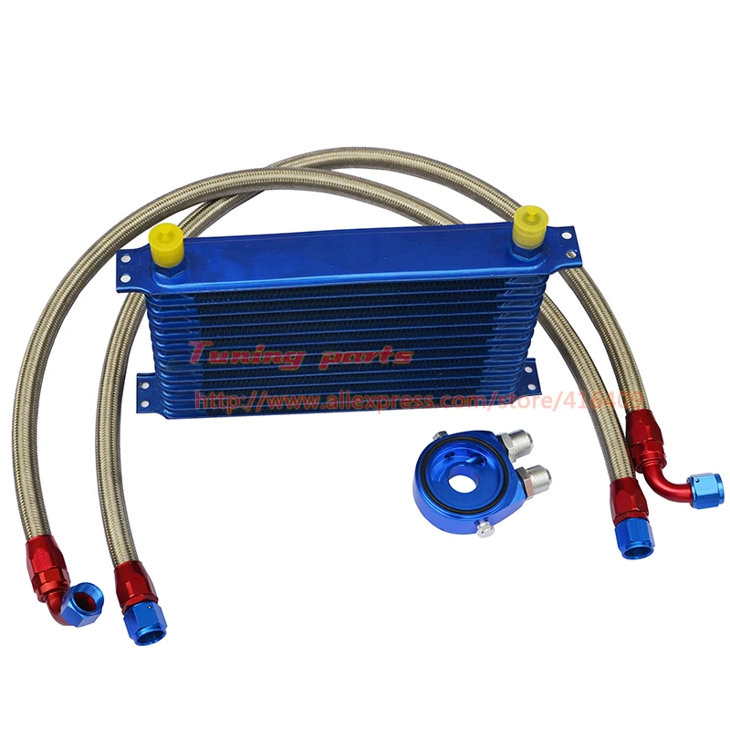 

LYJ 10 Rows Blue Color Modified Car Engine Oil Cooler Kit (1pc oil body+2pcs pipe+1pc oil adapter)