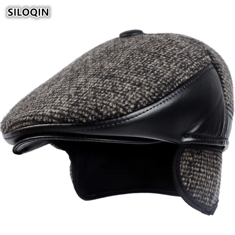 

SILOQIN Autumn Winter New Style Trend Middle-aged Elderly Thicken Keep Warm Earmuffs Berets Simple Sports Tongue Cap Dad"s Hat