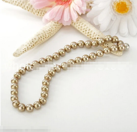 

Free shipping >>>>>>Rare Genuine 10mm South Sea Light Brown Shell Pearl Necklace 18'' AAA+++