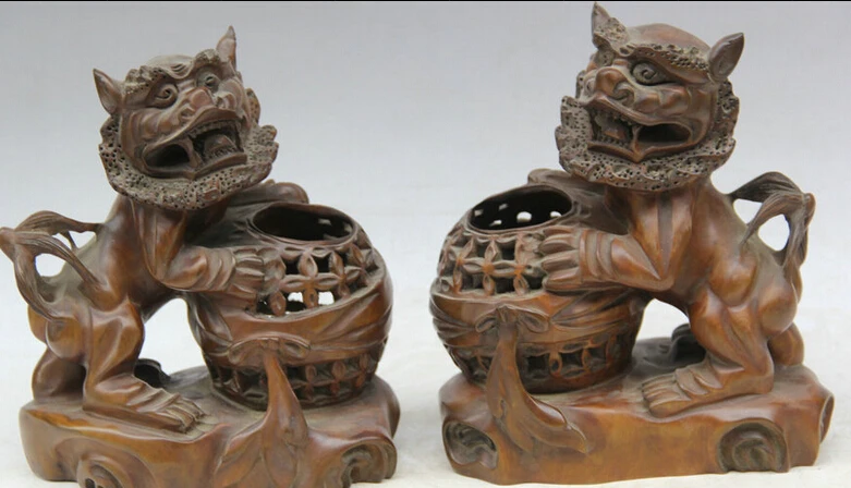 SCY JP S061 8 &quotКитайский Boxwood собака Фу Собака Guardion Лев корзина шар статуя скульптура
